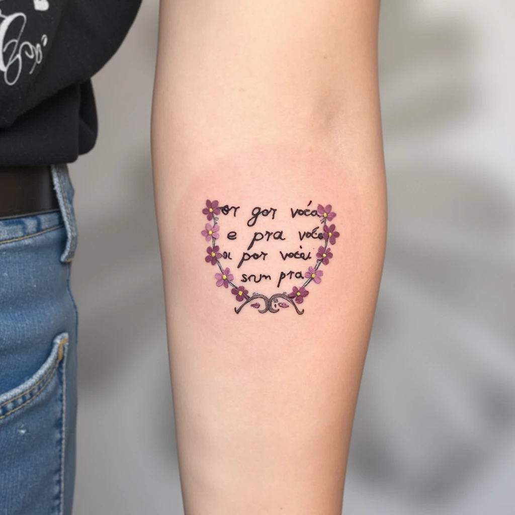 crie uma tatuagem escrita com essa frase ⁠Por você e pra você, sou por você para SEMPRE!-tattoo