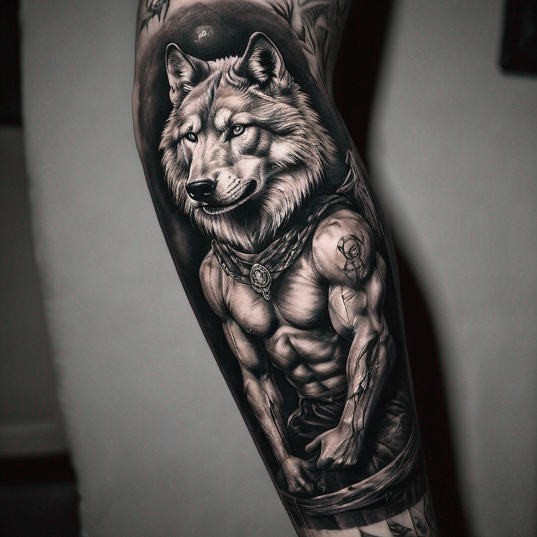 un lobo solitario demostrando fuerza-tattoo