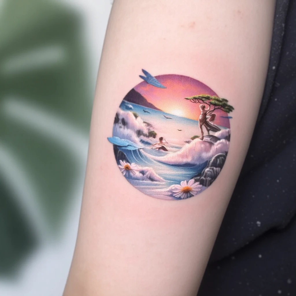 un tatouage englobé de nuages représentant l'espoir et le respect de soi-tattoo