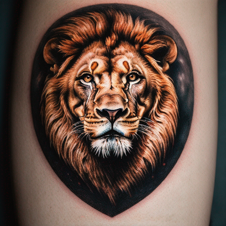 3x4 photo. lion with scar on his face. . bright light. 4k. texture with great sharpness and contrast-tattoo