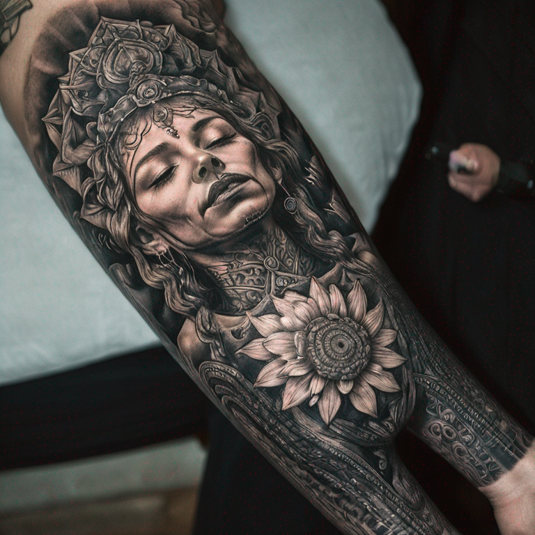 full slevee tattoo mandala and ornamental-tattoo