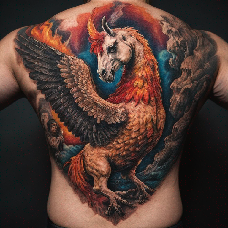 fenix en llamas a color-tattoo