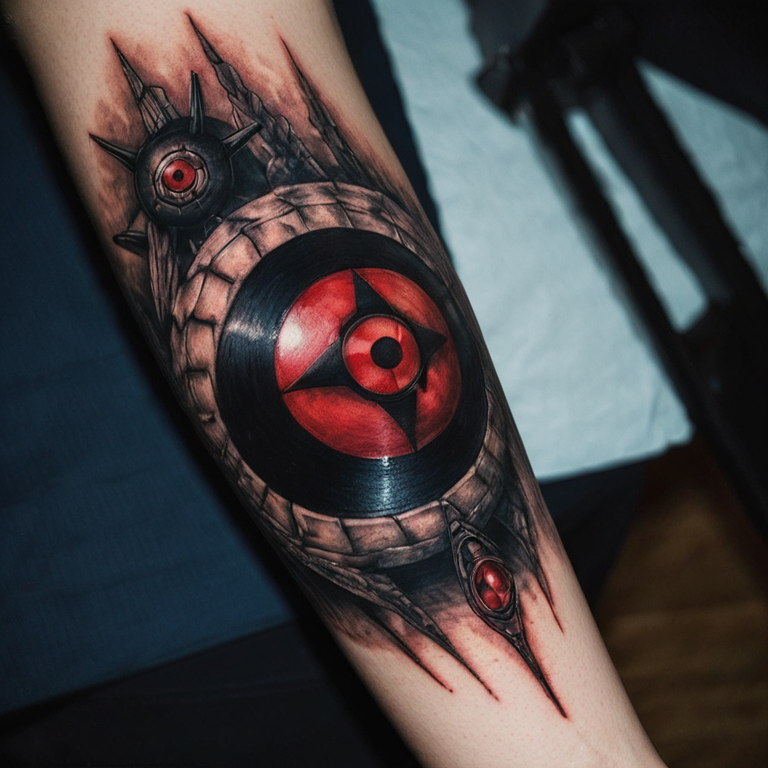 Sharingan do sasuke na mão com a data 1997 nos dedos-tattoo