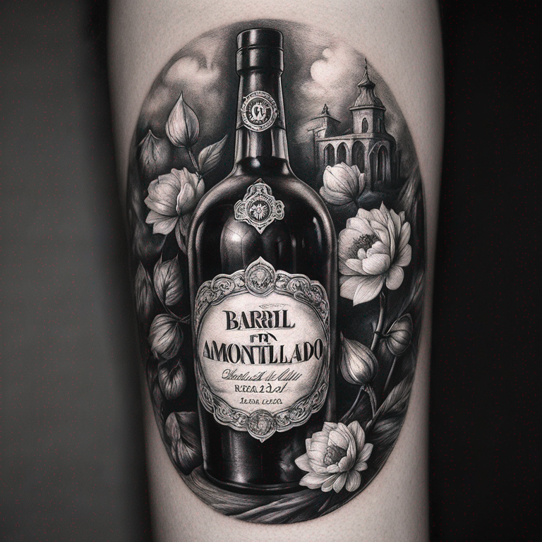 barril de amontillado blanco y negro-tattoo