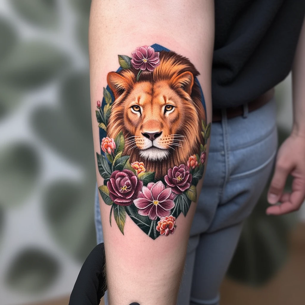 lion full color high quality traditional-tattoo