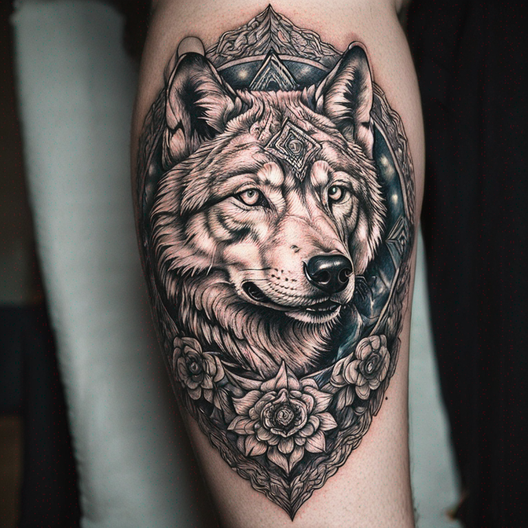 Mandala combined wolf-tattoo