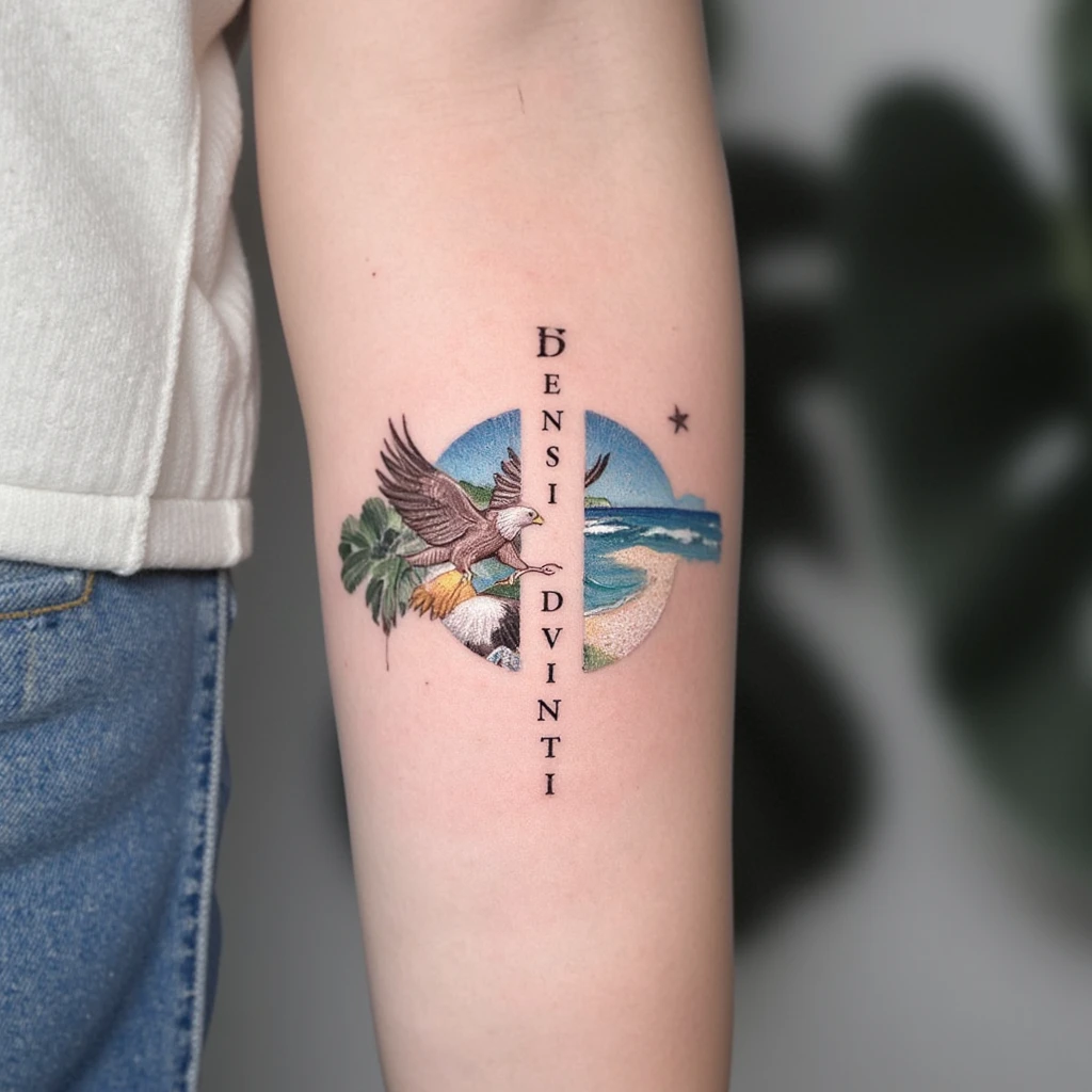 des ailles d'aigle avec ecrit au centre verticalement DIVINE-tattoo