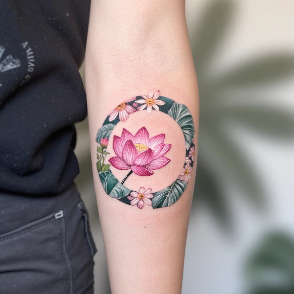 perola flor de lotus e frase fazer uma tatuagem com uma frase em latim/grego "post tenebras lux"-tattoo