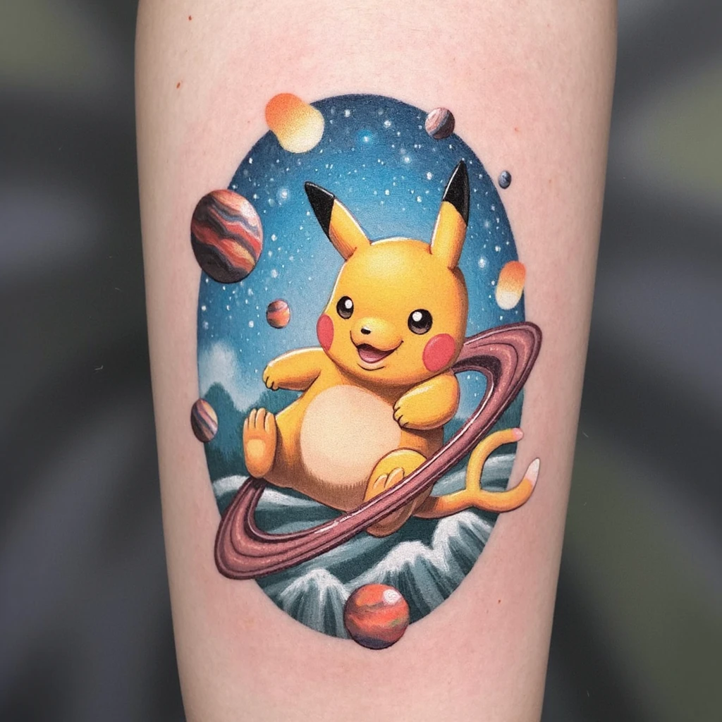 psyduck con un saturno un las manos-tattoo