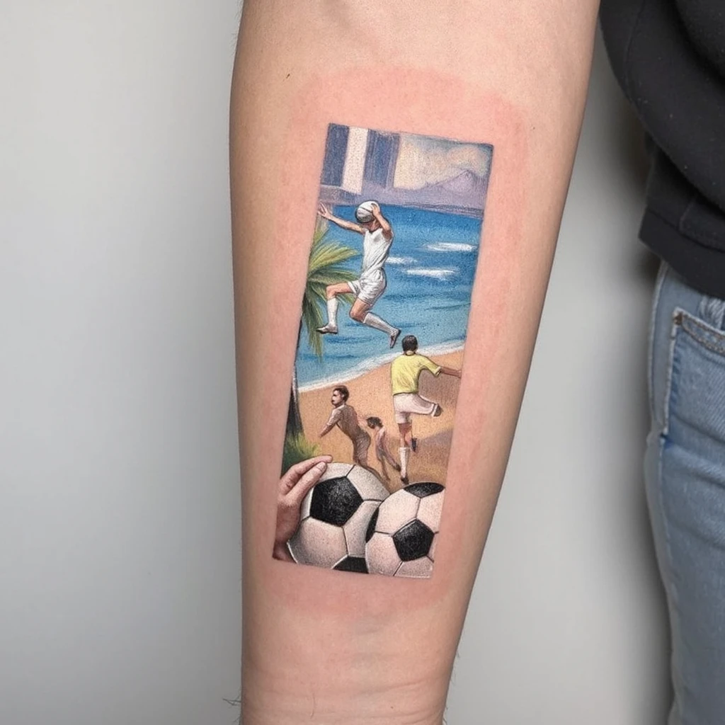 Un tatuaje minimalista, abstracto y con mezla de realismo de Uruguay, su cultura por el mate y el fútbol con cosas de Peñarol y colores del club-tattoo