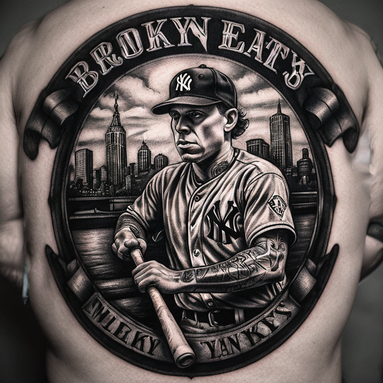 Brooklyn Ny Yankeys large logo with lots of shading all black and white-tattoo