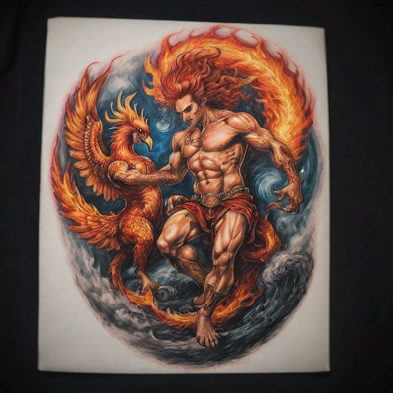 Fusion Ifrit et phoenix-tattoo