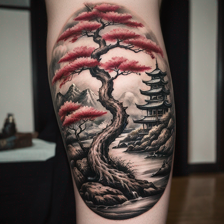 Tatouage japonais avec arbre de pêcher-tattoo