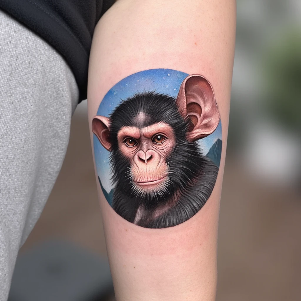 funny monkey head cartoon-tattoo