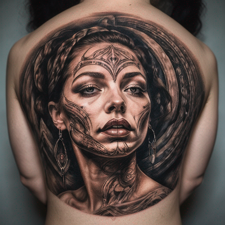 trait fin, abstrait, danseuse, visage, éventail-tattoo