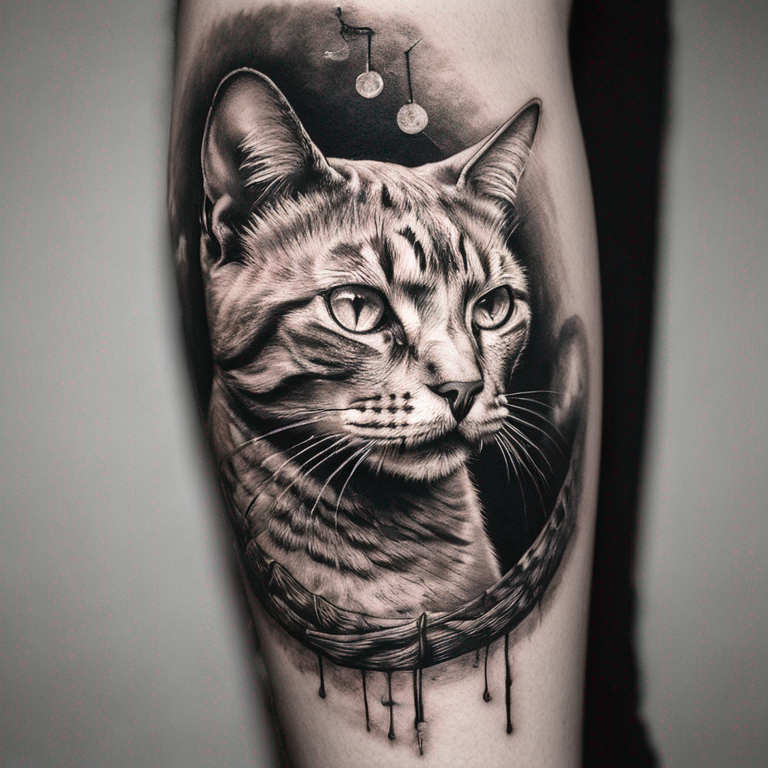 silueta de gato a linea fina sin color-tattoo