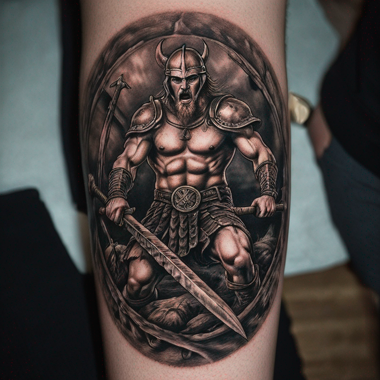 je veux sur le peck droit les haches de battleaxe Warriors avec d'inscris Warriors par dessus les haches-tattoo