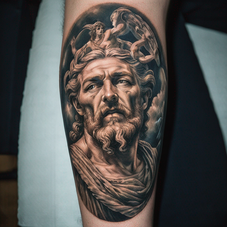 zeus, griechische götte, olymp, rücken-tattoo