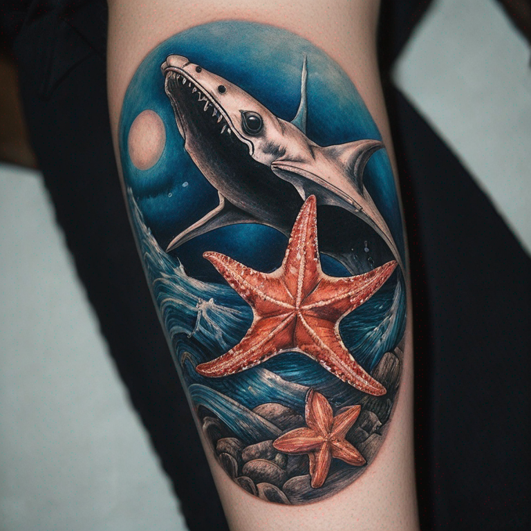 raie manta avec coquillage-tattoo