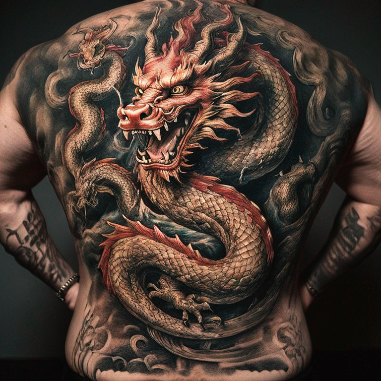 Leone di San Marco e un drago cinese-tattoo