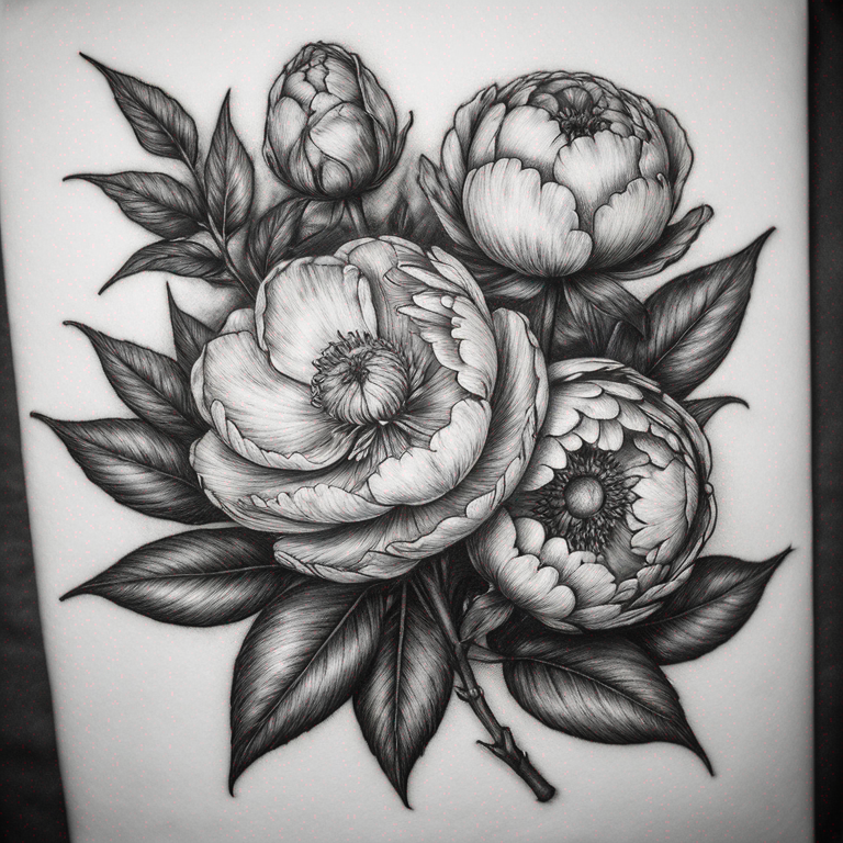 diseño para tatuaje de peonias-tattoo