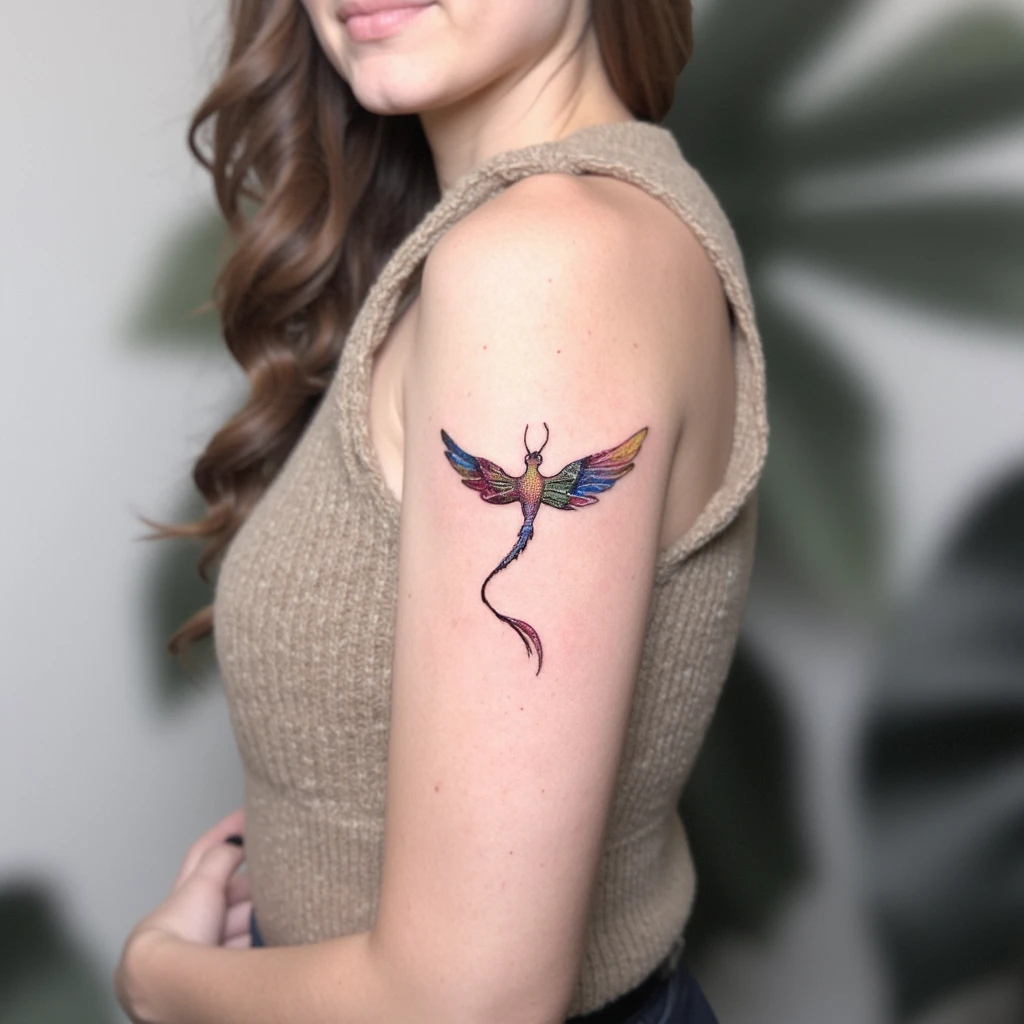 Tatuaje de un fenix para el medio de los pechos de mujer pequeño y elegante-tattoo