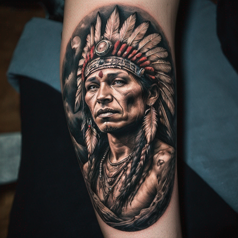 twarz starego indianina 3D-tattoo