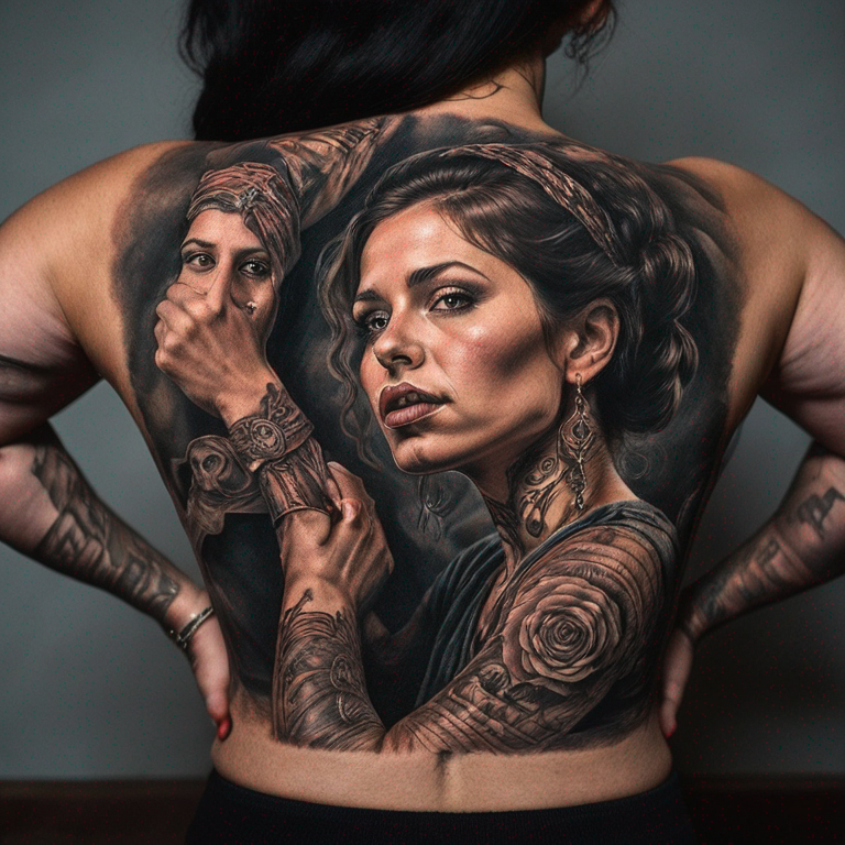 mujer hermosa pueblor originarios mirando de perfil hacia el mas alla-tattoo