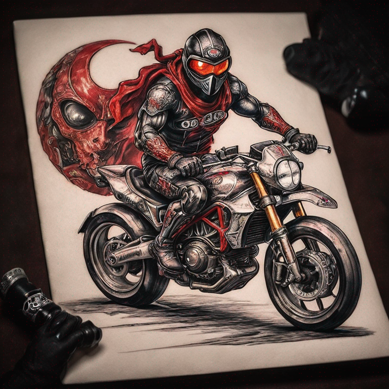 An ninja futuristic riding a ducati bike-tattoo