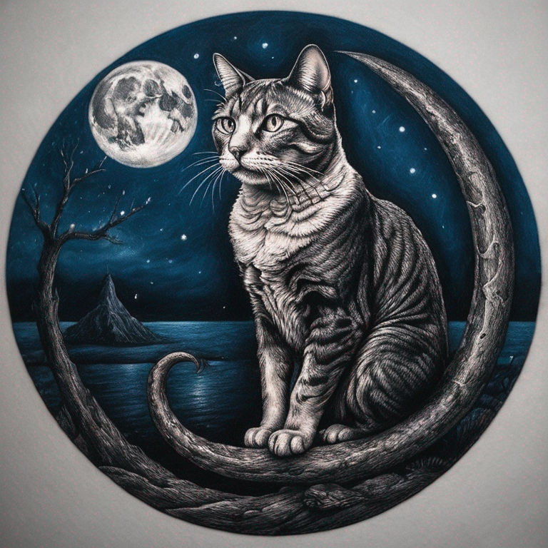 gato negro bajo la luna llena-tattoo