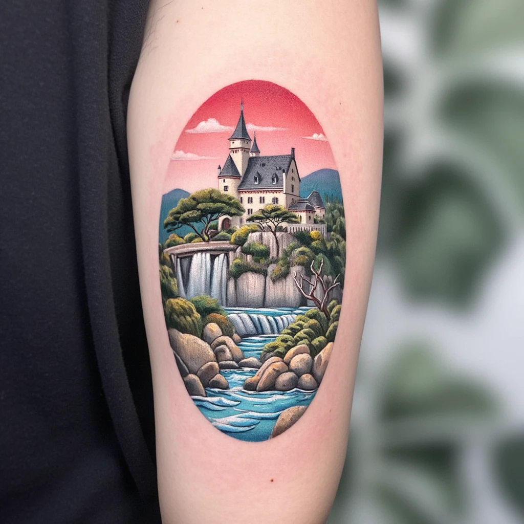 Style miyazaki. Château-tattoo