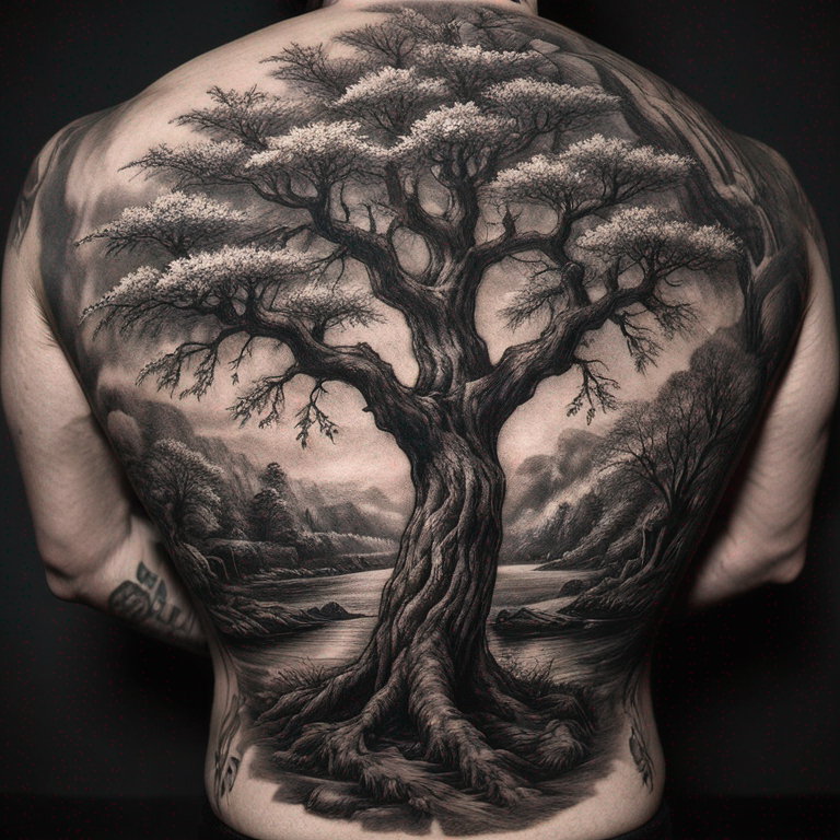 ein Kirschbaum Bonsaibaum in black & grey-tattoo