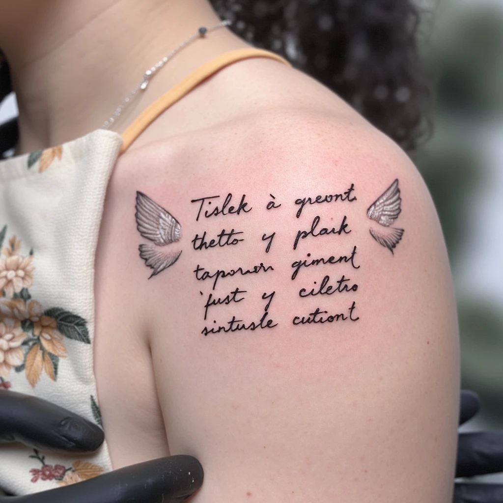 un tatouage avec une police d'écriture qui fait penser aux anges avec écrit faut y croire sinon quoi-tattoo