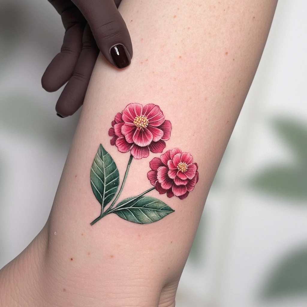 tataouage rouge de deux à trois boules d'hortensia avec un total de 12 fleur d'hortensia, 10 feuilles, environ 20 cm-tattoo