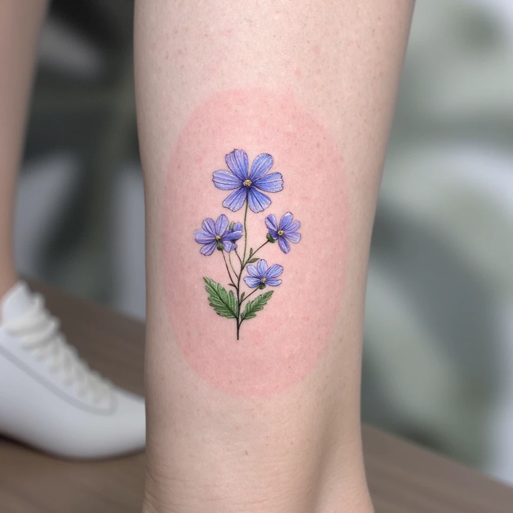 ca serait 4 forget me not mais dans le style un peu ombragé qui partirait de l'épaule et irait jusqu'au dessus du plie coude-tattoo