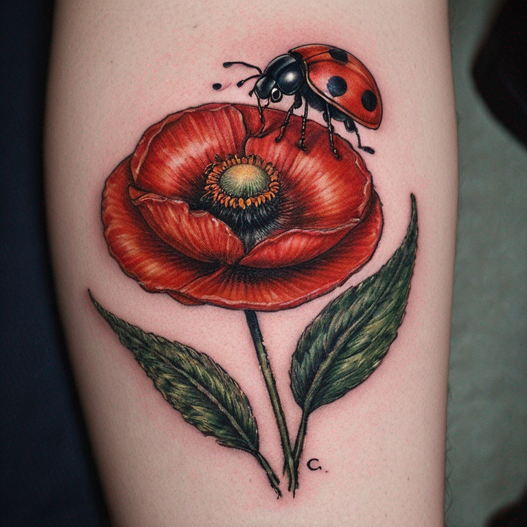 coquelicot avec une phrase "ma coccinelle"-tattoo