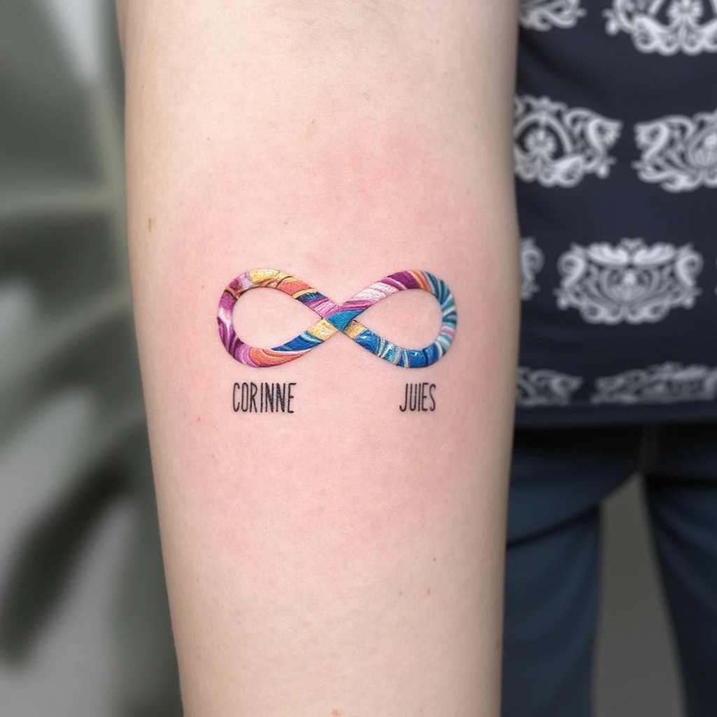 symbole infini avec prénom Corinne, Jules et Louis-tattoo