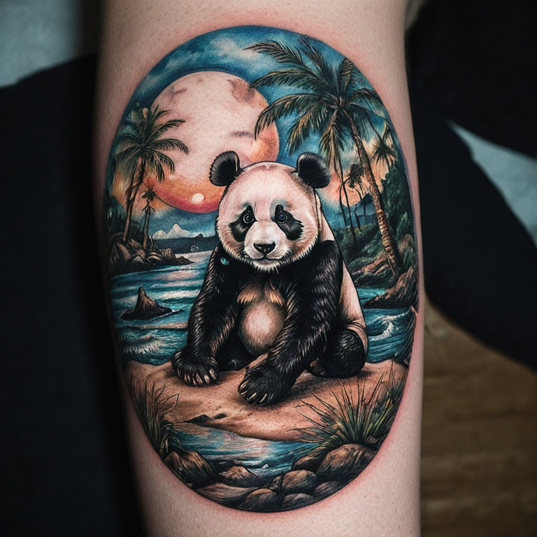 panda on beach-tattoo