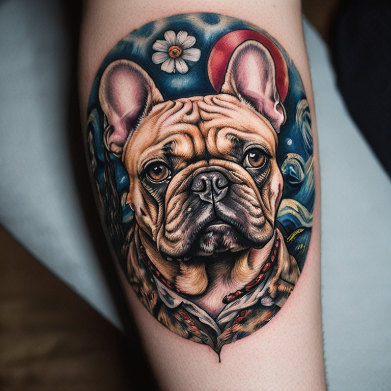 Bouledogue français en ligne simple et continue-tattoo