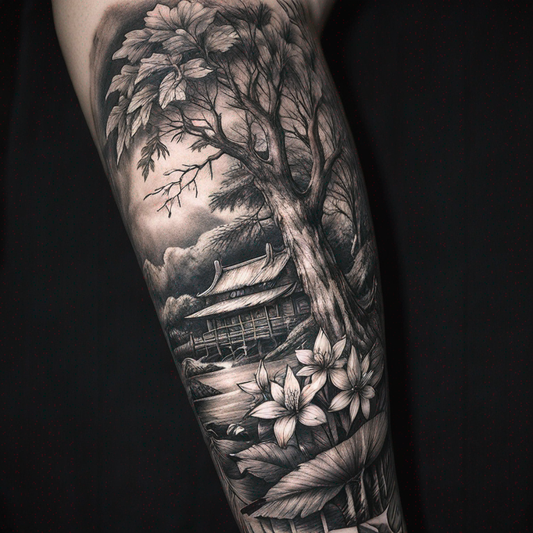 Tatouage style manga avec arbre de pêcher-tattoo