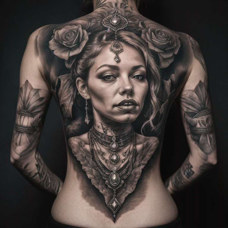 Tatouage avec de la dentelle et des bijoux-tattoo