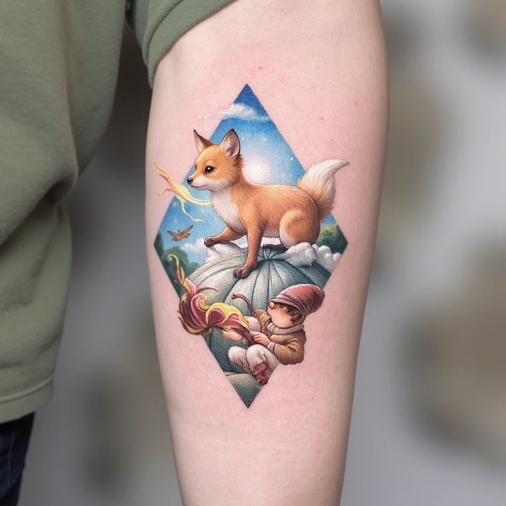 petit prince , renard et ciel en trait fin-tattoo