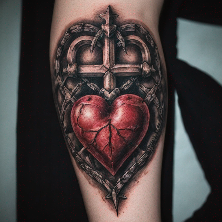 Corazón en forma de cadena con partes rotas-tattoo