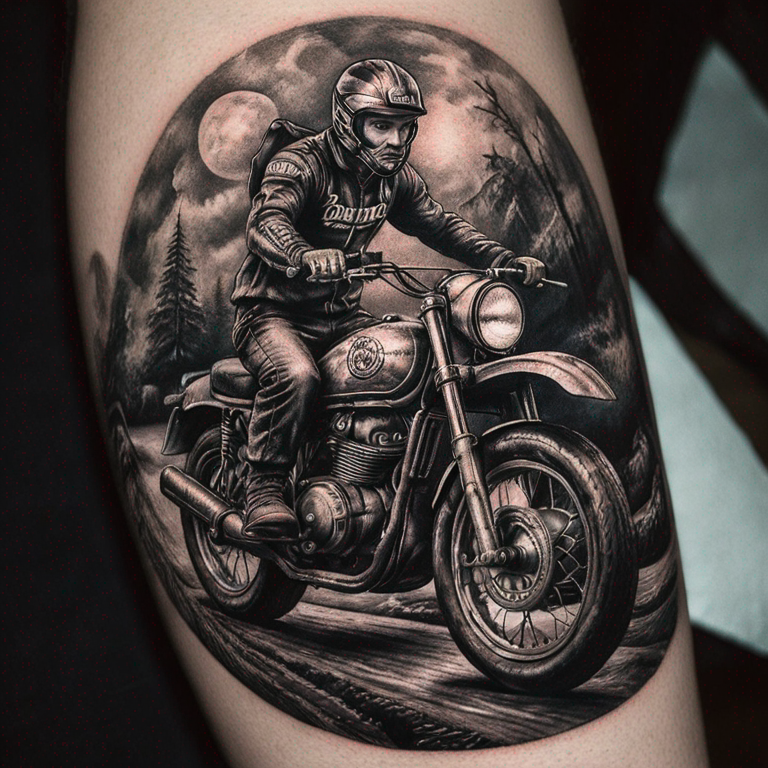 cangaceiro em cima da moto-tattoo