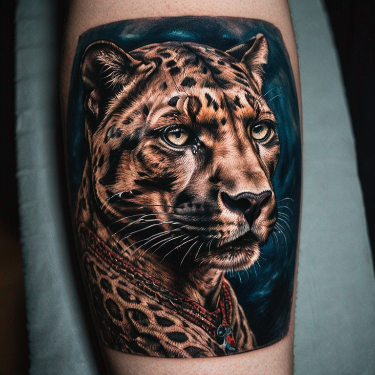 a portrait photo of a panther-tattoo