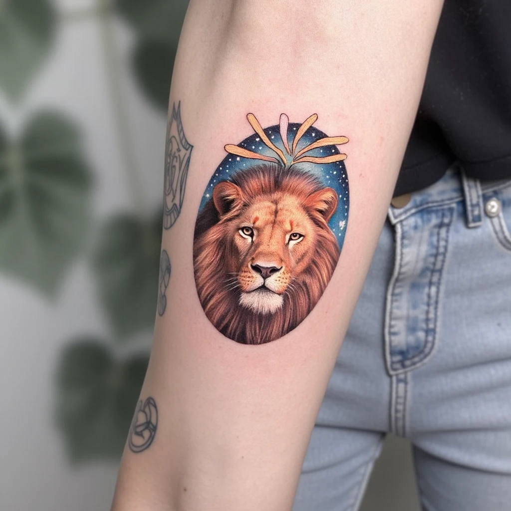 Un tatouage symbolisant les signes astrologiques du lion-tattoo