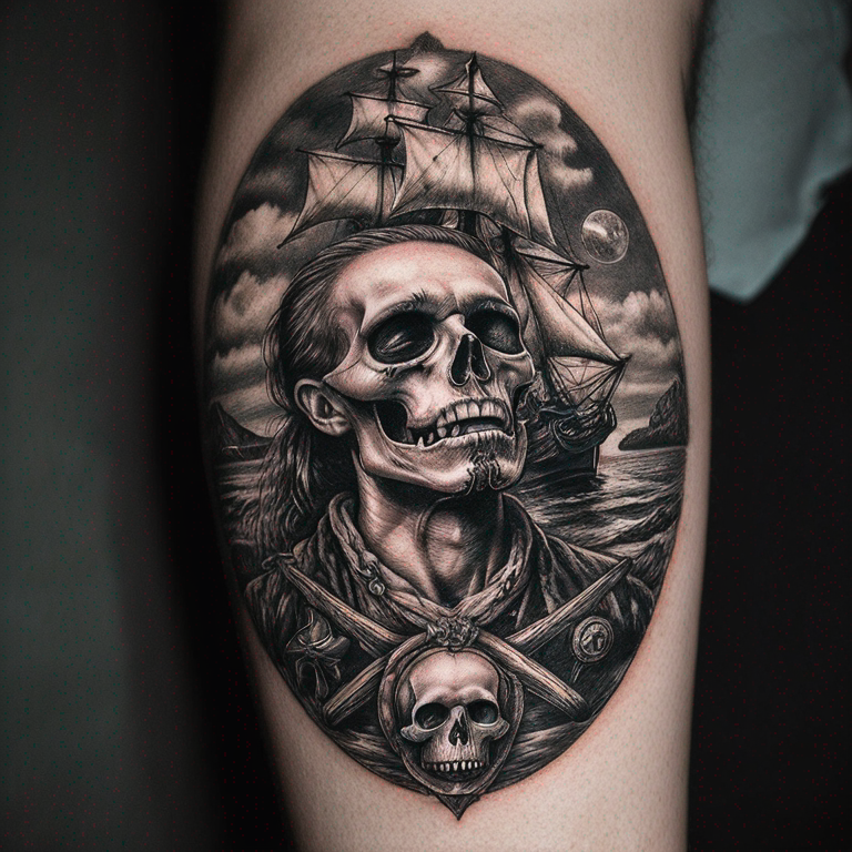 ile de la Réunion, pirate, tete de mort, carte au trésor-tattoo