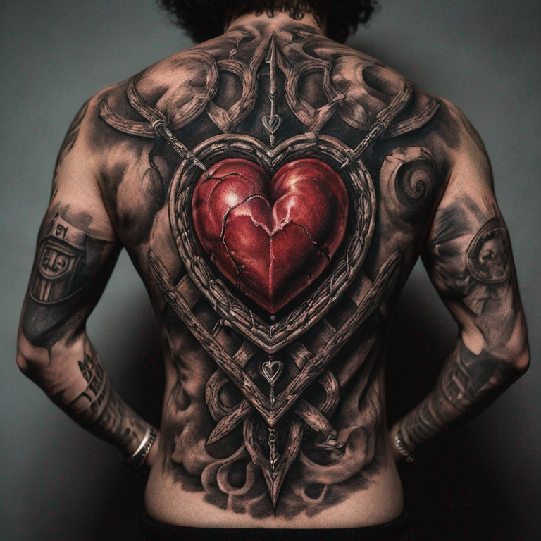 Corazón en forma de cadena con partes rotas-tattoo