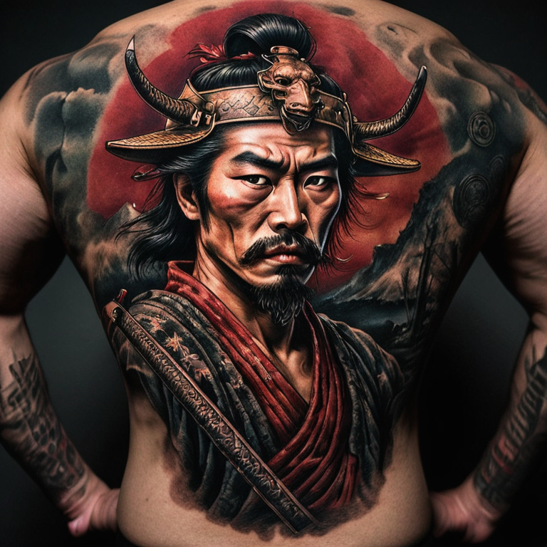 samurai mascara, estilo japones tradicional,espalda de hombre-tattoo