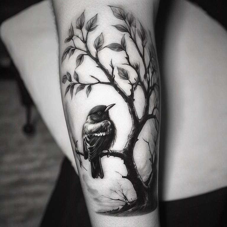 un torogoz sur une branche, simple en noir et blanc-tattoo